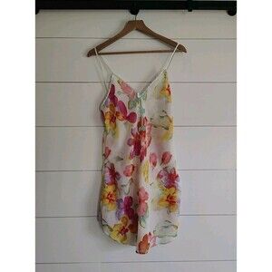 Vtg 90s Romantic Moods Slip Nightie Floral Bow Coquette Semi Sheer Size Medium